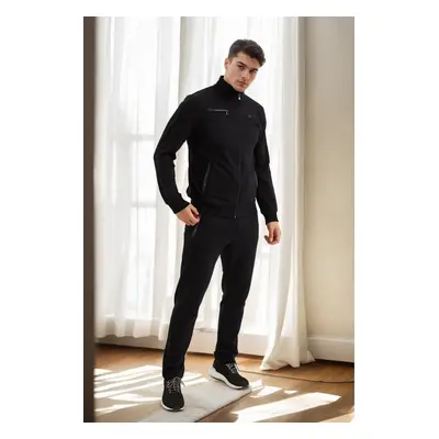 51357 Dewberry Plus Size Mens Tracksuit Set-BLACK