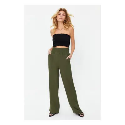 Trendyol Khaki Wide Leg/Wide Elastic Waist Woven Trousers