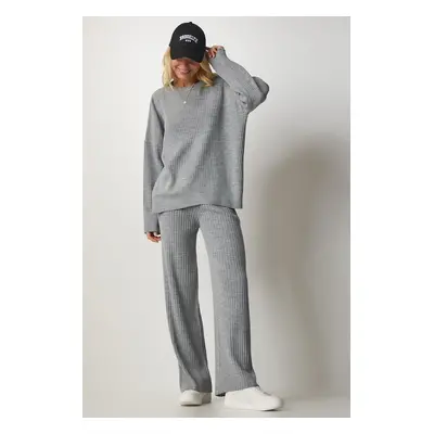 Happiness İstanbul Women's Gray Knitwear Sweater Pants Suit