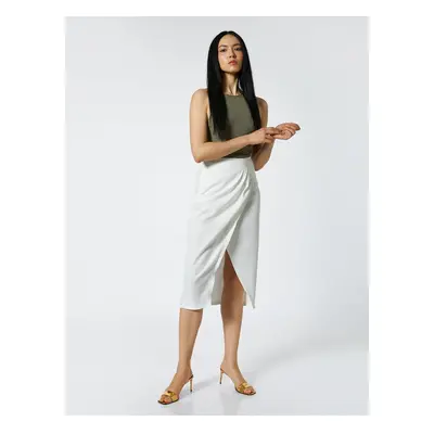 Koton Midi Skirt Wrap Closure Deep Slit