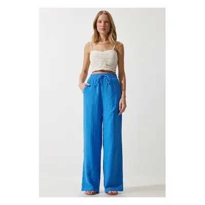 Happiness İstanbul Women's Blue Muslin Palazzo Trousers