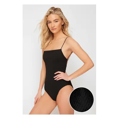 Trendyol Black Square Neck Regular Textured Swimsuit