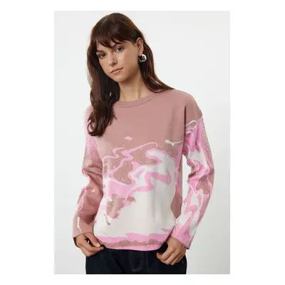 Trendyol Pink Patterned Crew Neck Knitwear Sweater