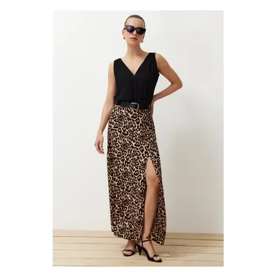 Trendyol Multicolored Leopard Patterned Slit Detailed Viscose Fabric Maxi Length Woven Skirt