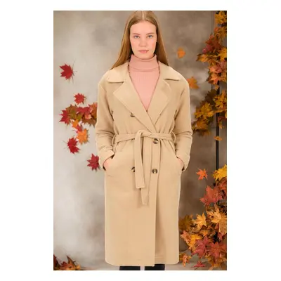 Z6765 DEWBERRY LADIES COAT-PLAIN BEIGE