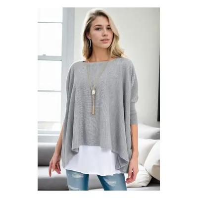 81734 Dewberry Knitwear Womens Poncho-GREY