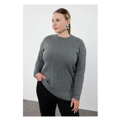 Trendyol Curve Anthracite Ribbed Crew Neck Knitwear Sweater