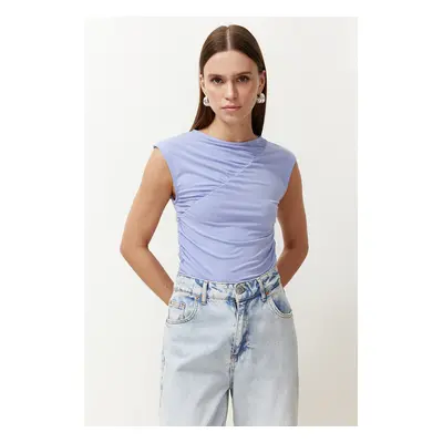 Trendyol Blue Fitted/Fitted Gathered Stretch Knitted Blouse