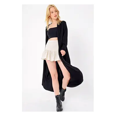 Trend Alaçatı Stili Dámský černý dvojitý kapsový Maxi Oversized Viscon Cardigan