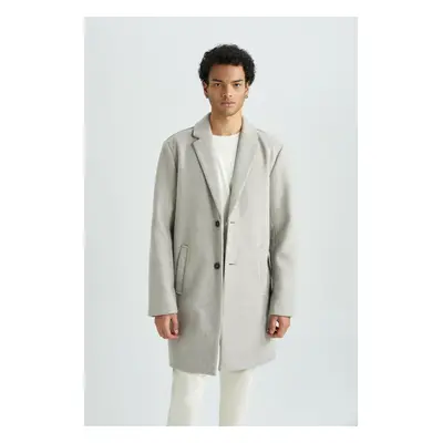 DEFACTO Men's Relax Fit Jacket Collar Buttoned Pocket Long Cashmere Coat