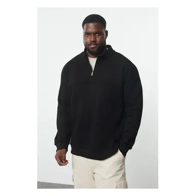 Trendyol Plus Size Black Oversize/Wide Cut Zippered Sweatshirt