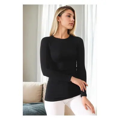 99766 Dewberry Round Neck Long Sleeve Women Body-BLACK