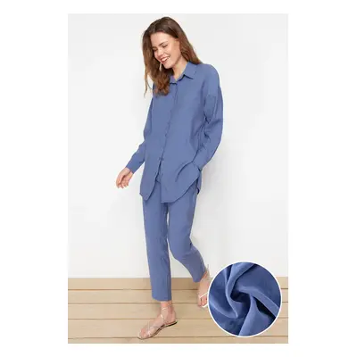 Trendyol Blue Modal Fabric Woven Bottom Top Shirt Pants Set