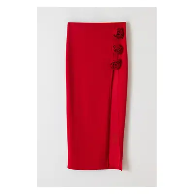 Trendyol Limited Edition Red Knitted Rose Detail Midi Skirt