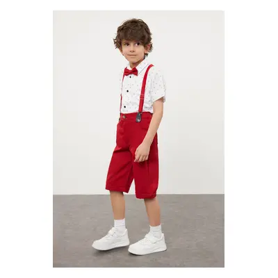 Trendyol White Boy Cotton Bow Tie Shirt Shorts Suspender Trousers Set Top-Bottom Set