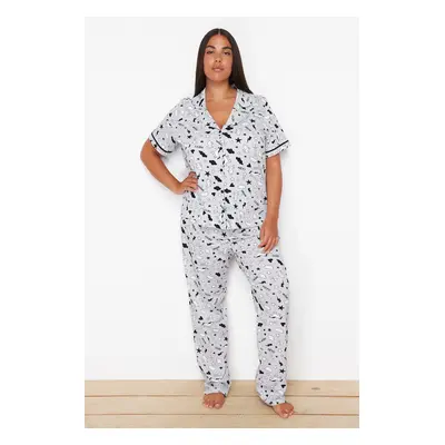 Trendyol Curve Gray Shirt Collar Knitted Pajama Set