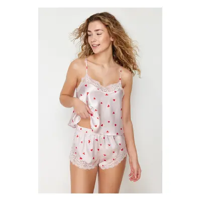 Trendyol Powder Satin Heart Lace Rope Strap Woven Pajama Set