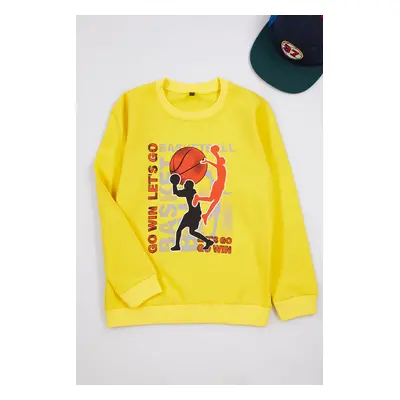 Trendyol Yellow Boy Slogan Cotton Knitted Sweatshirt