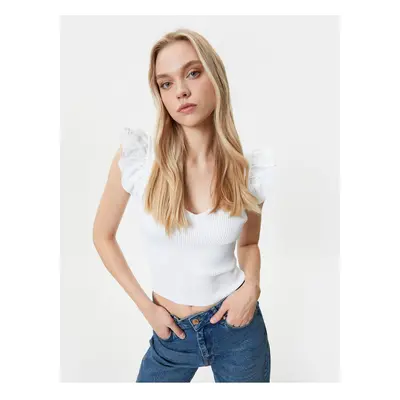 Koton Knitwear Blouse V Neck Ribbed Frilly