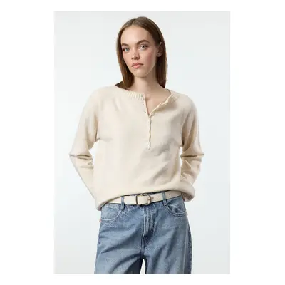 Trendyol Stone Soft Texture Button Detailed Knitwear Sweater