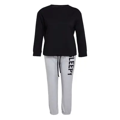 Trendyol Curve Black-Grey Slogan Jogger Fit Knitted Pajamas Set