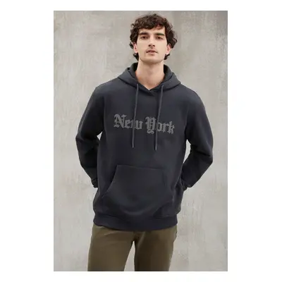 GRIMELANGE Egbert Men's Fleece College Printed Hooded Drawstring Anthracite Sweatshir