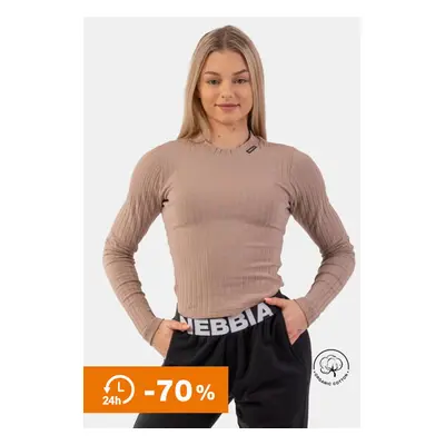 Dámské tričko Nebbia Organic Cotton Ribbed Long Sleeve Top brown