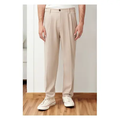 Trendyol Beige Pleated Classic Baggy Fit Fabric Trousers