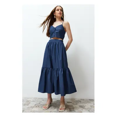 Trendyol Indigo Flared Cotton Maxi Length Woven Skirt