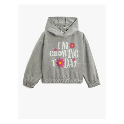 Koton Hooded Crop Sweatshirt Printed Cotton