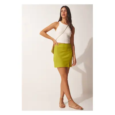 Happiness İstanbul Women's Oil Green Slit Mini Skirt