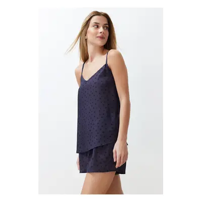 Trendyol Navy Blue Star Patterned Rope Strap Viscose Woven Pajama Set