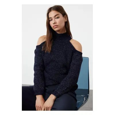 Trendyol Navy Blue Glitter Window/Cut Out Detailed Knitwear Sweater