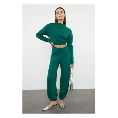 Trendyol Emerald Green Super Crop Knitwear Bottom-Top Set with Jogger Pants