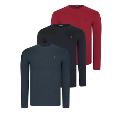 TRIPLE SET T8588 DEWBERRY ROUND NECK MEN'S SWEATSHIRT-BLACK-ANTHRACITE-BURGUNDY