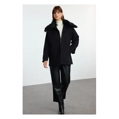 Trendyol Black Regular Detachable Collar Für Detailed Midi Wool Coat