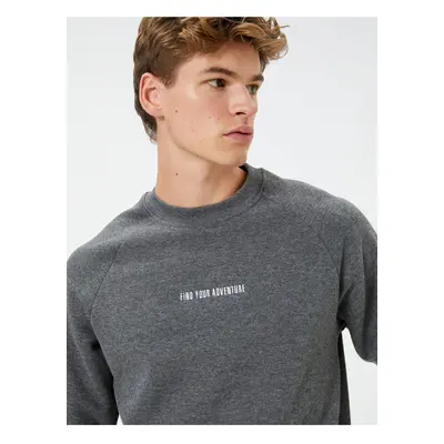 Koton Crew Neck Sweatshirt Slogan Embroidered Raglan Sleeves Raised