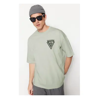 Trendyol Grey Oversize/Wide Cut City Printed 100% Short Sleeve T-Shirt