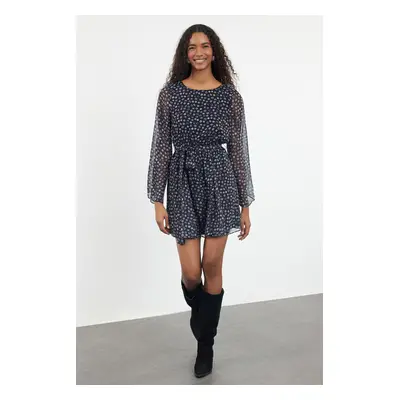 Trendyol Black Polka Dot Patterned Skirt Opening at Waist Mini Lined Woven Chiffon Winter Dress