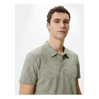 Koton Polo Neck T-Shirt Button Detailed Short Sleeve Brushed