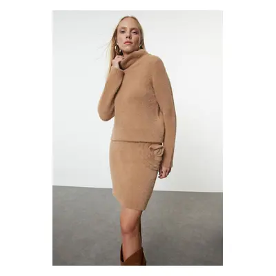 Trendyol Camel Fluffy Soft Textured Knitwear Bottom-Top Set