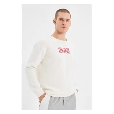 Trendyol Ecru Regular/Normal Cut Fleece/Warm Embroidered Sweatshirt