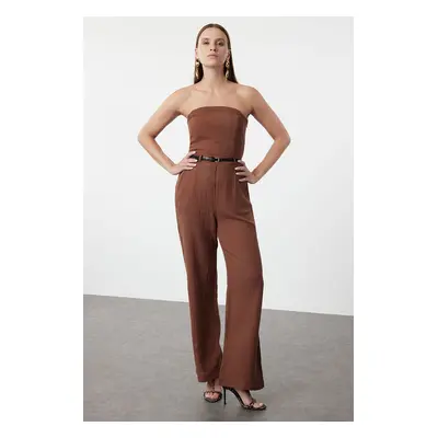 Trendyol Brown Strapless Collar Linen Look Jumpsuit