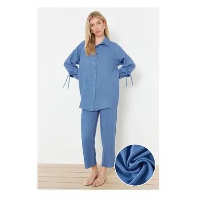 Trendyol Indigo Linen Look Woven Two Piece Set