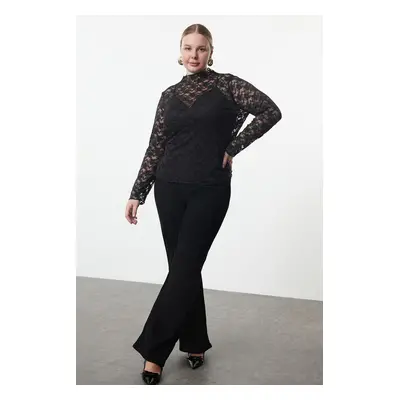 Trendyol Curve Black Lace Knitted Plus Size Blouse