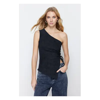 Trendyol Black Weathered/Faded Effect Body-Shouldered Ribbed Cotton Stretch Knitted Blouse