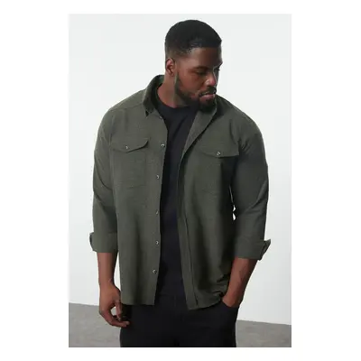 Trendyol Khaki Regular Fit Pocket Flannel Winter Lumberjack Plus Size Jacket Shirt