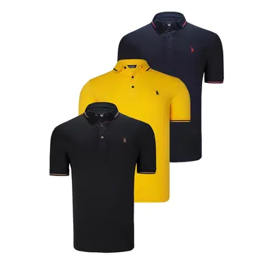 TRIPLE SET T8586 DEWBERRY MEN'S T-SHIRT-BLACK-NAVY-YELLOW