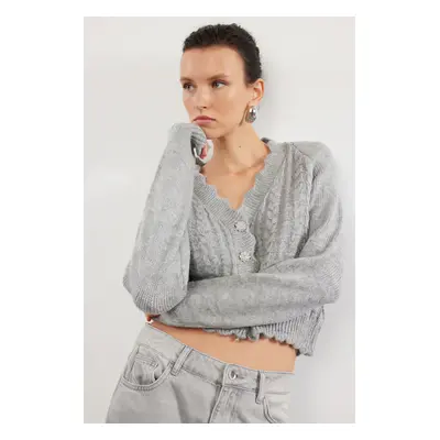 Trendyol Gray Crop Soft Texture Knit Cardigan