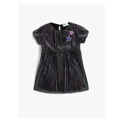 Koton Shiny Tulle Dress With Short Balloon Sleeves Embroidered Stars With Sequins and Lined.